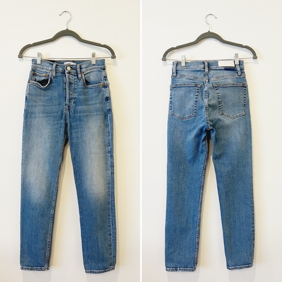 Re/Done High Rise Ankle Crop Jeans Worn Indigo Button Fly Skinny Denim Size 26 - Picture 4 of 10